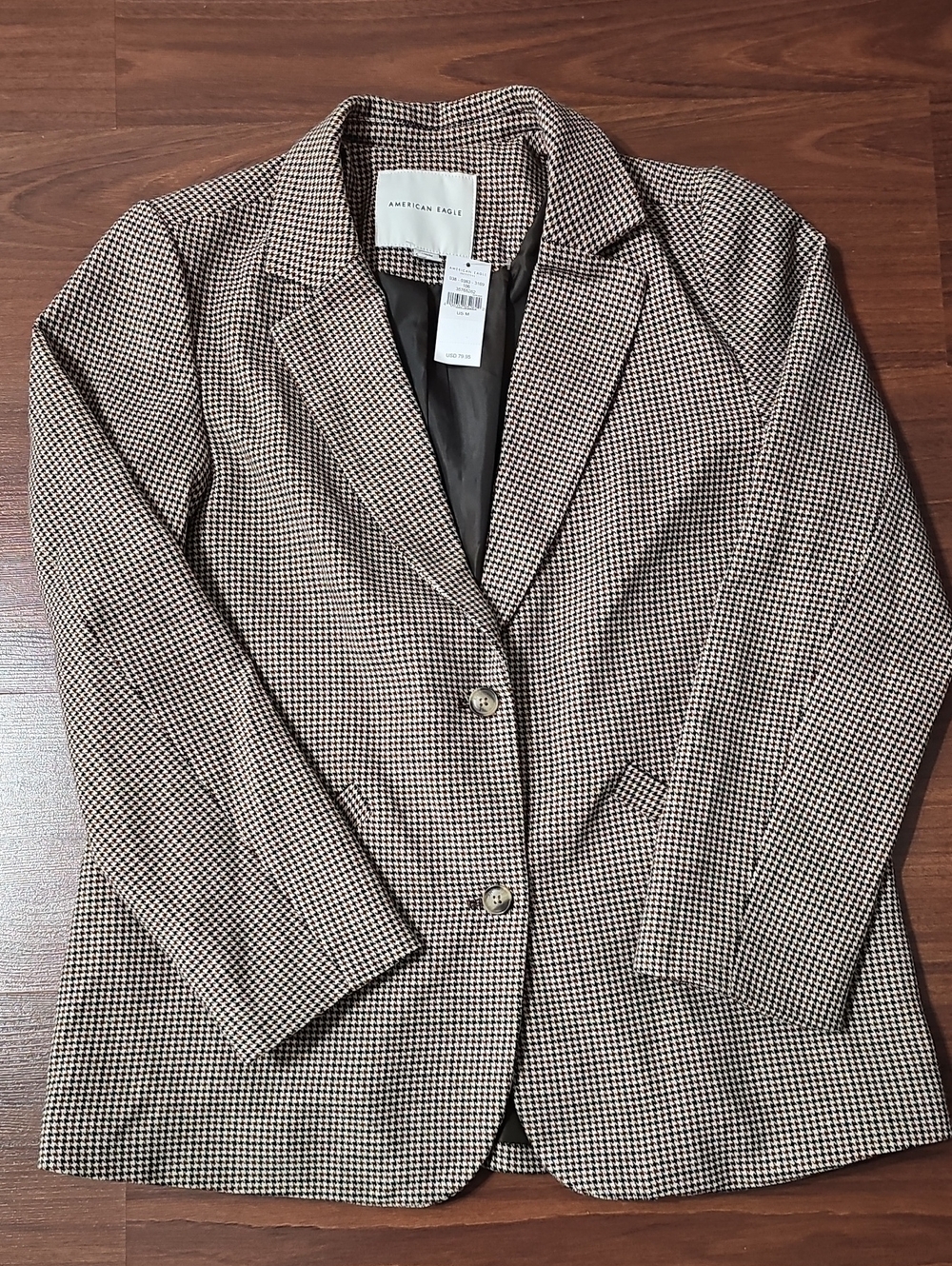 American Eagle Outfitters Women's Houndstooth Blazer -Black & Cream Size M - NEW